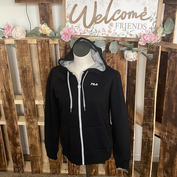 Fila jacket woman’s black zip hooded athletic NWT cotton blend coat Sz XS - Picture 8 of 8